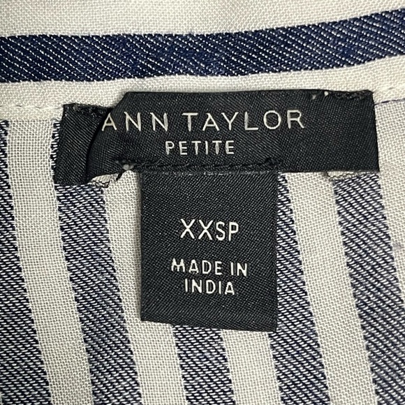 Ann Taylor Navy White Striped Balloon Sleeve Top Blouse - Size XXSP - Picture 12 of 15